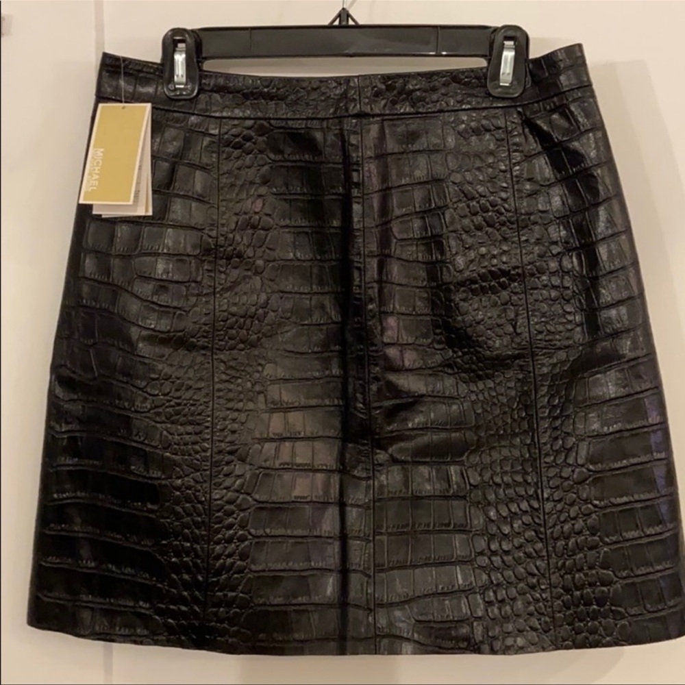 NWT Michael Kors black croc embossed leather skirt